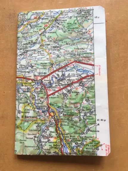 Carnet de notes recouvert de la carte routiere Montrejeau moyen format 1 atelie-bearn