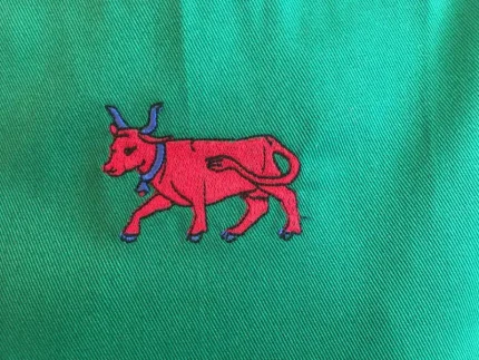 Tablier 12 ans brodé d_1 VACHE BEARNAISE vert clair 2 atelier-bearnais