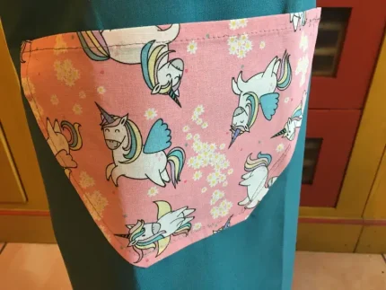 Tablier 4 ans LICORNE bleu canard 2 atelier-béarnais