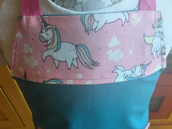 Tablier 4 ans LICORNE bleu canard 3 atelier-béarnais