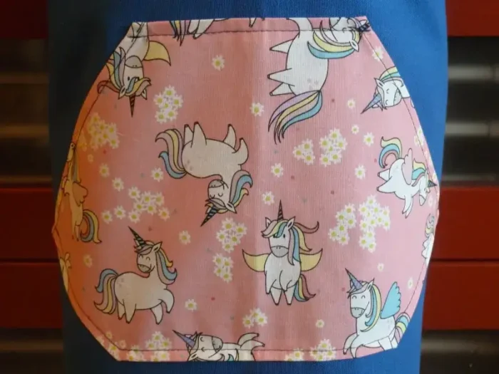 Tablier 6 ans LICORNE bleu canard 2 atelier-béarnais