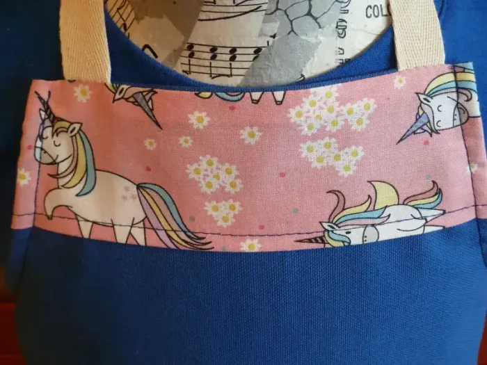 Tablier 6 ans LICORNE bleu canard 3 atelier-béarnais