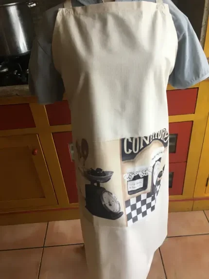 Tablier avec poche imprimée CONFITURES blanc cassé 1 atelier-béarnais