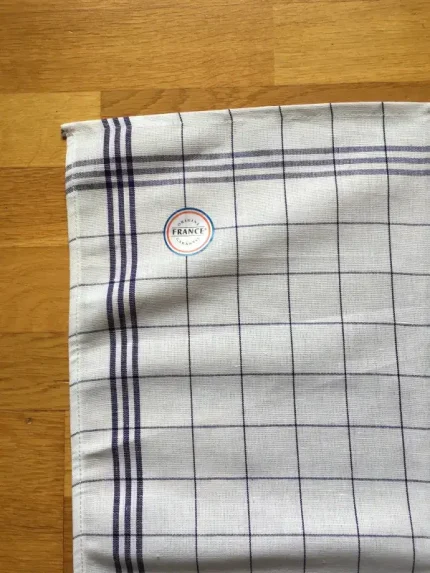 Essuie-verres en coton et lin blanc_bleu 2