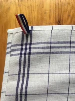 Essuie-verres en coton et lin blanc_bleu 3