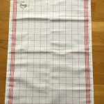 Essuie-verres en coton et lin blanc_rouge 1