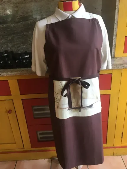 Tablier avec poche imprimée VOILIER marron 2 atelier-bearnais