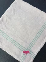 Serviette de table vintage en coton sable brodé d_1 VACHE BEARNAISE corail 1 atelier-bearnais