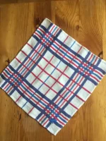 Serviette vintage pour l_apéritif brodée d_1 VACHE BEARNAISE bleu ciel 1 atelier-bearnais